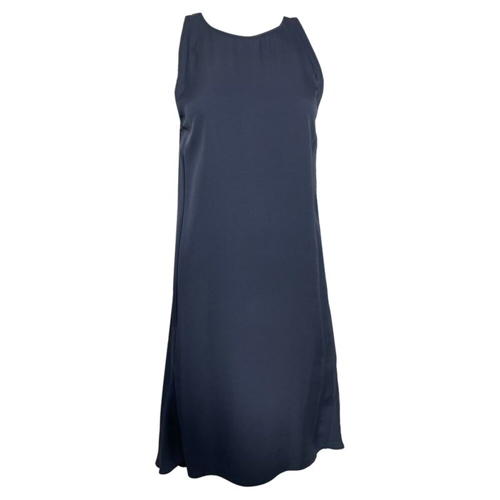 Theory Long Back Sleeveless Midi Dress in Navy Blue Silk